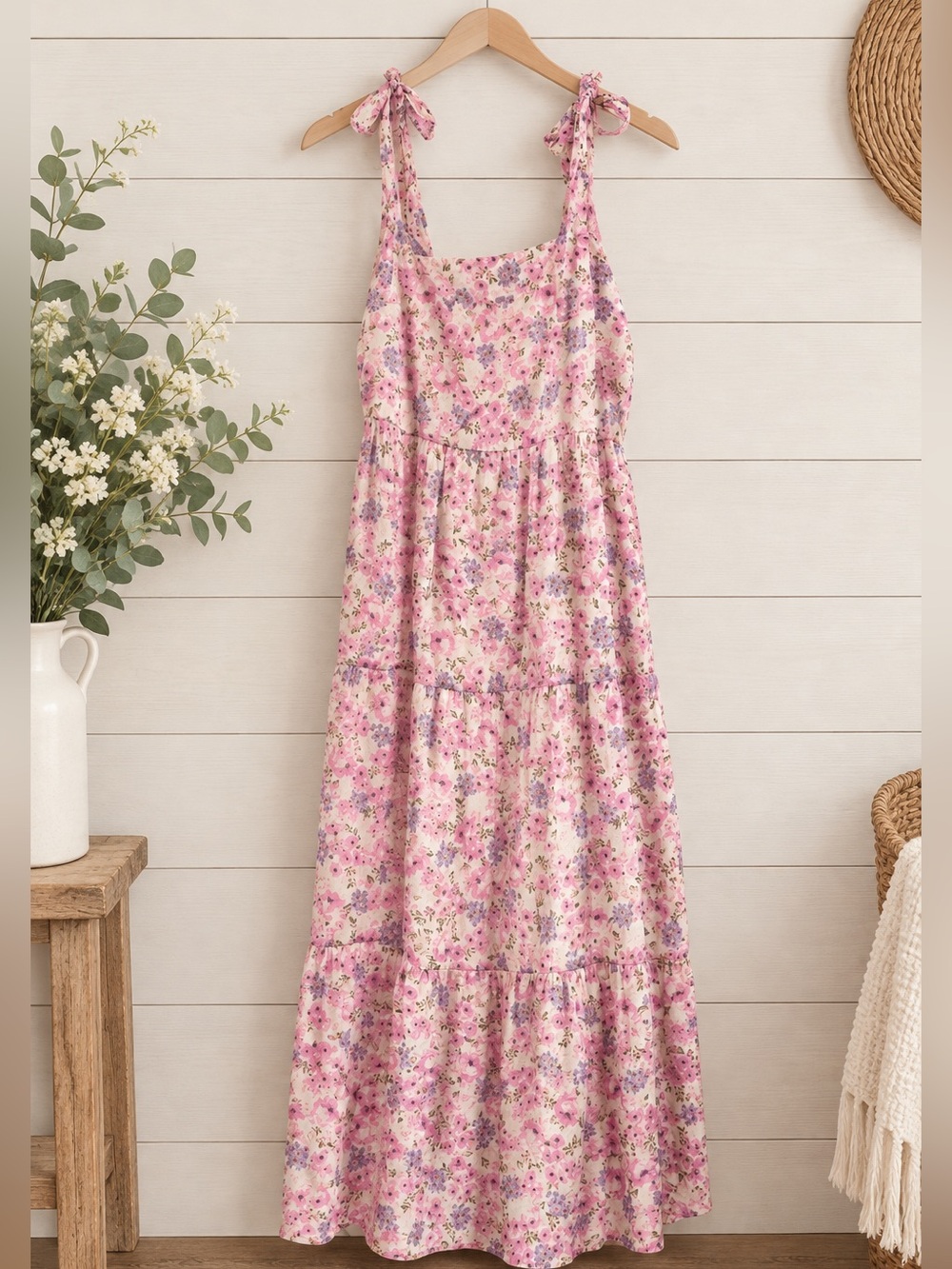 Blu Pepper Pink Floral Tie-Shoulder Maxi Dress